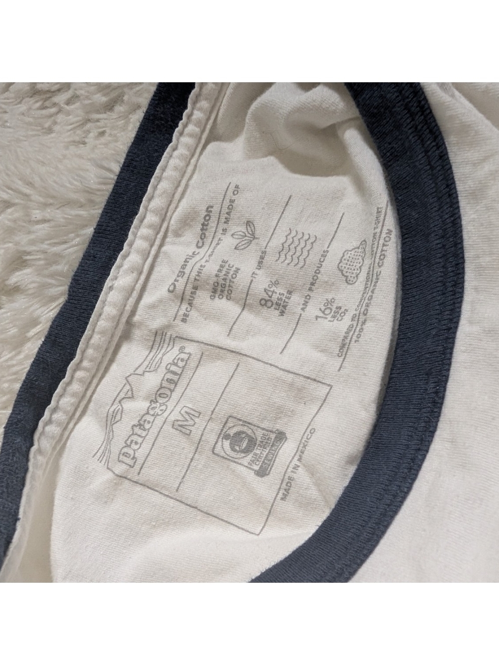 Patagonia Organic Cotton White Navy Blue Trim Ringer Crew Neck Tshirt Medium - Picture 4 of 6
